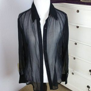 Sheer black ladies button up blouse